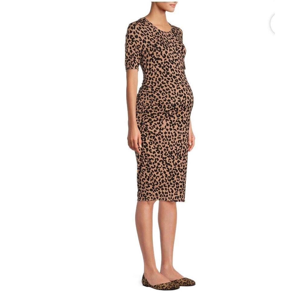 Time and Tru Women’s Maternity Ruched Dress with a leopard print. NWT Size S 4-6